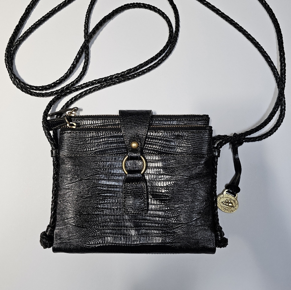 Brahmin Vintage Style Mojito Reptile Print Black Leather Organizer Crossbody - Picture 16 of 16